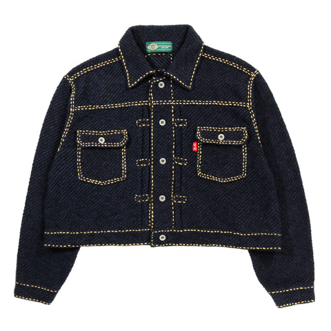 GIM CONTEXT HAND STITCHED RIGID DENIM KNIT JACKET NAVY
