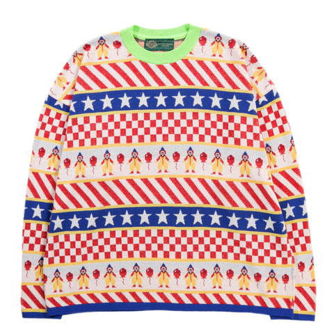 GIM CONTEXT CLOWN CIRCUS BORDER LS KNIT TEE RED