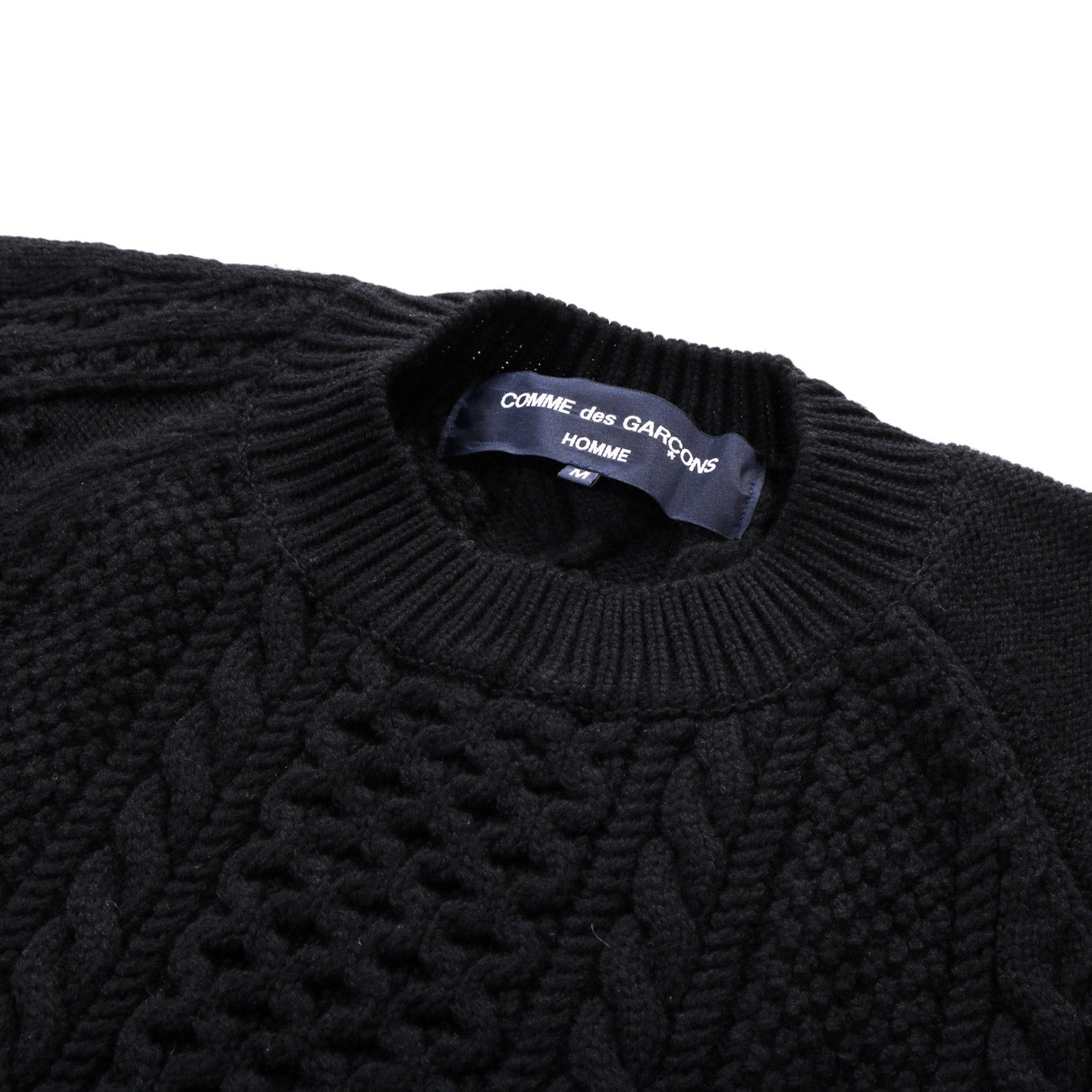 COMME DES GARCONS HOMME N008 PATCHWORK CABLE KNIT WOOL SWEATER BLACK