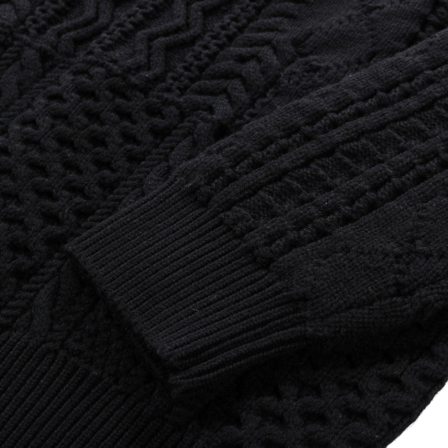 COMME DES GARCONS HOMME N008 PATCHWORK CABLE KNIT WOOL SWEATER BLACK