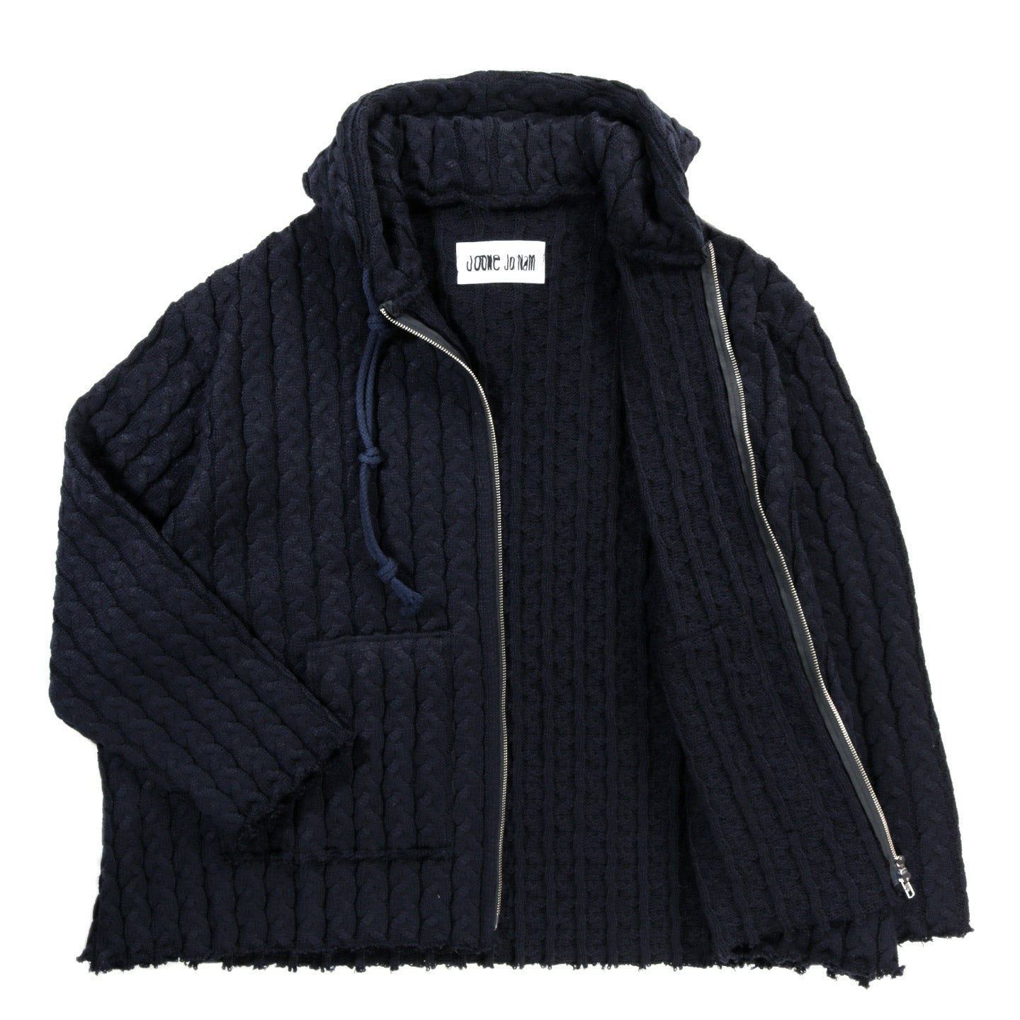 JOONE JOONAM CABLE KNIT ZIP HOODIE NAVY