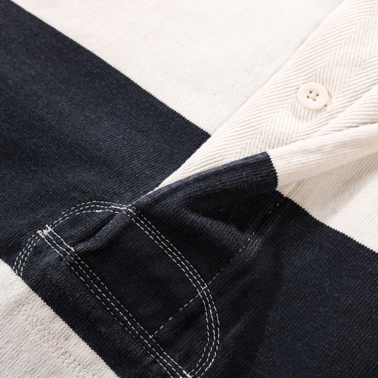 KAPITAL JAIL STRIPE JERSEY BIG RUGGER SHIRT BLACK X ECRU