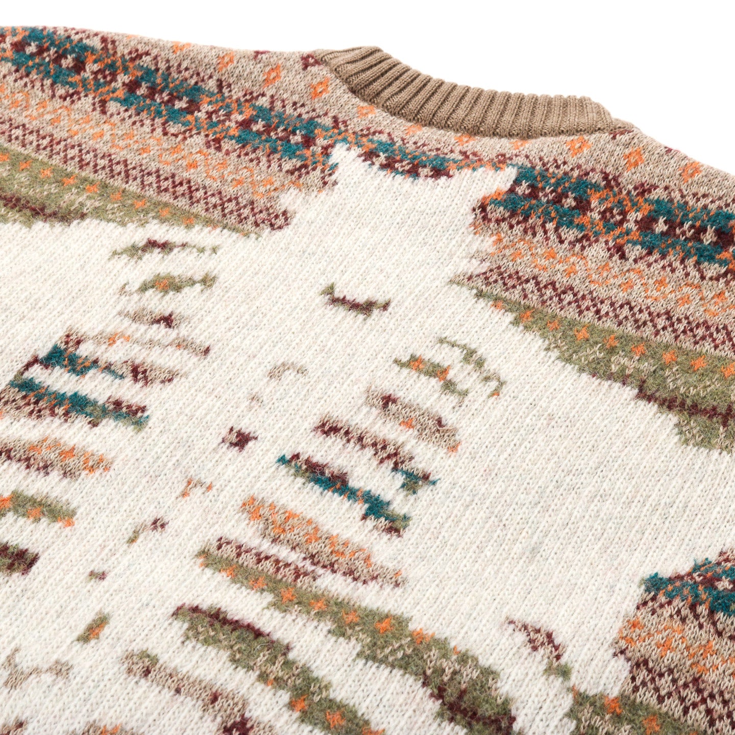 KAPITAL 7G WOOL FAIR ISLE BONE CREW SWEATER ORANGE