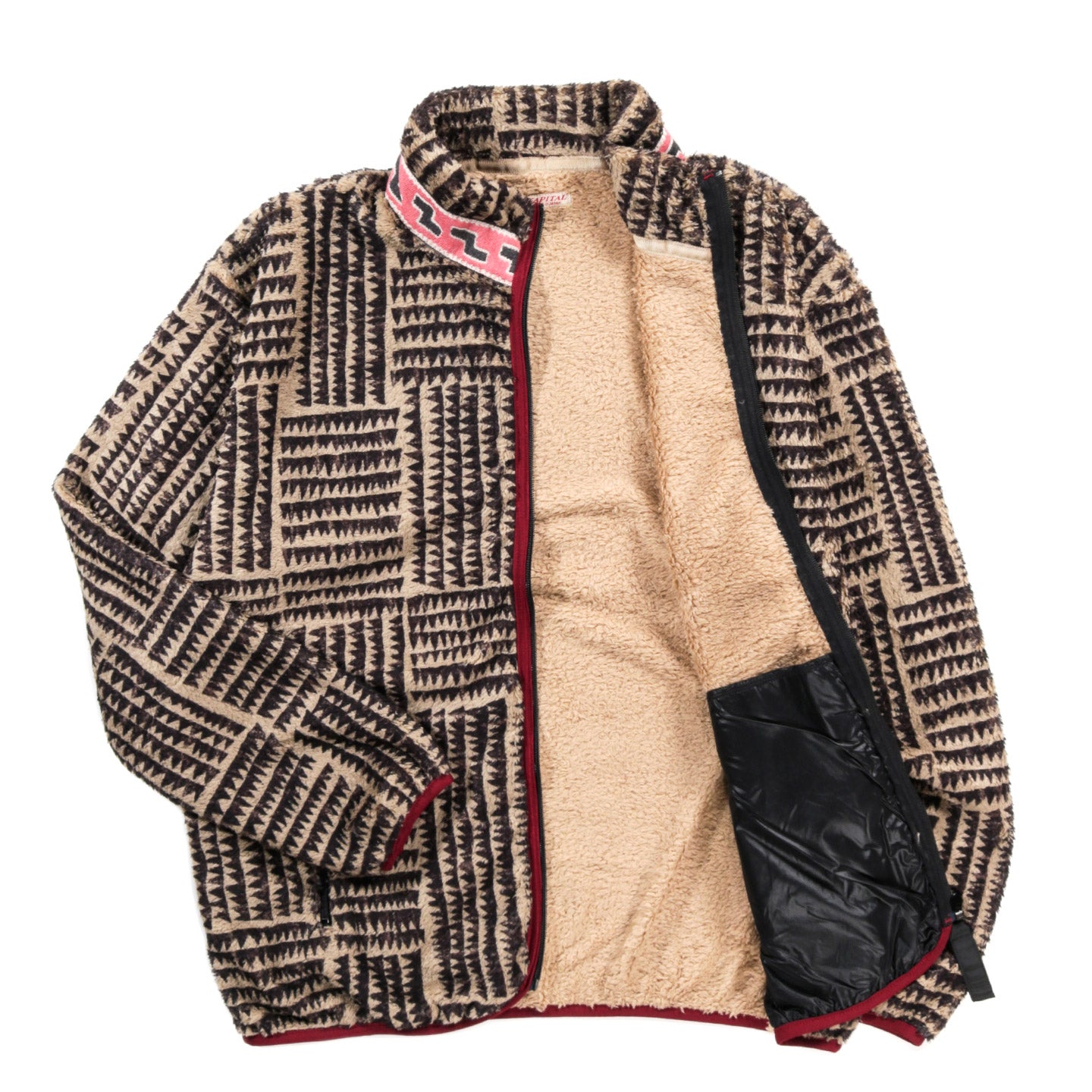 KAPITAL HACKSAW-BLOCK FLEECE ZIP BLOUSON BEIGE