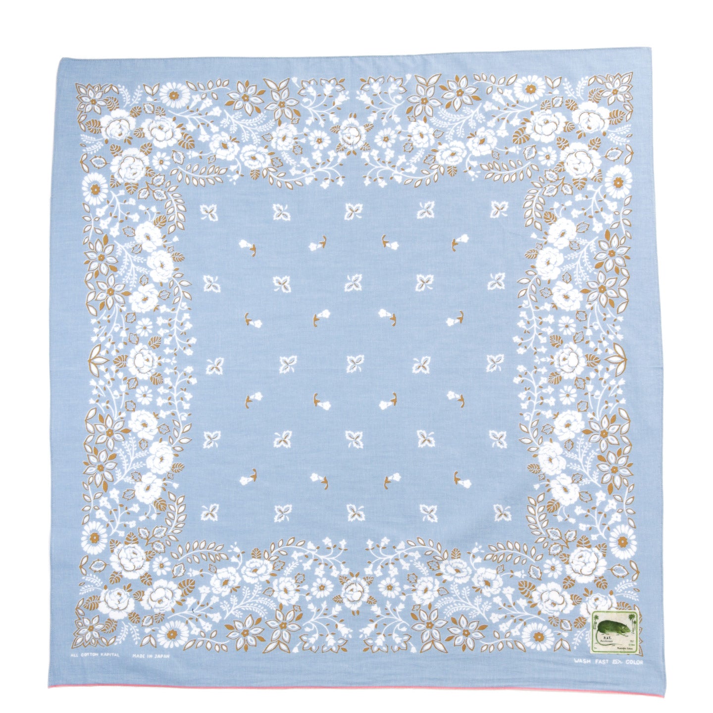KAPITAL FASTCOLOR SELVEDGE BANDANA CHURCHILL GARDEN 30X30 SAX