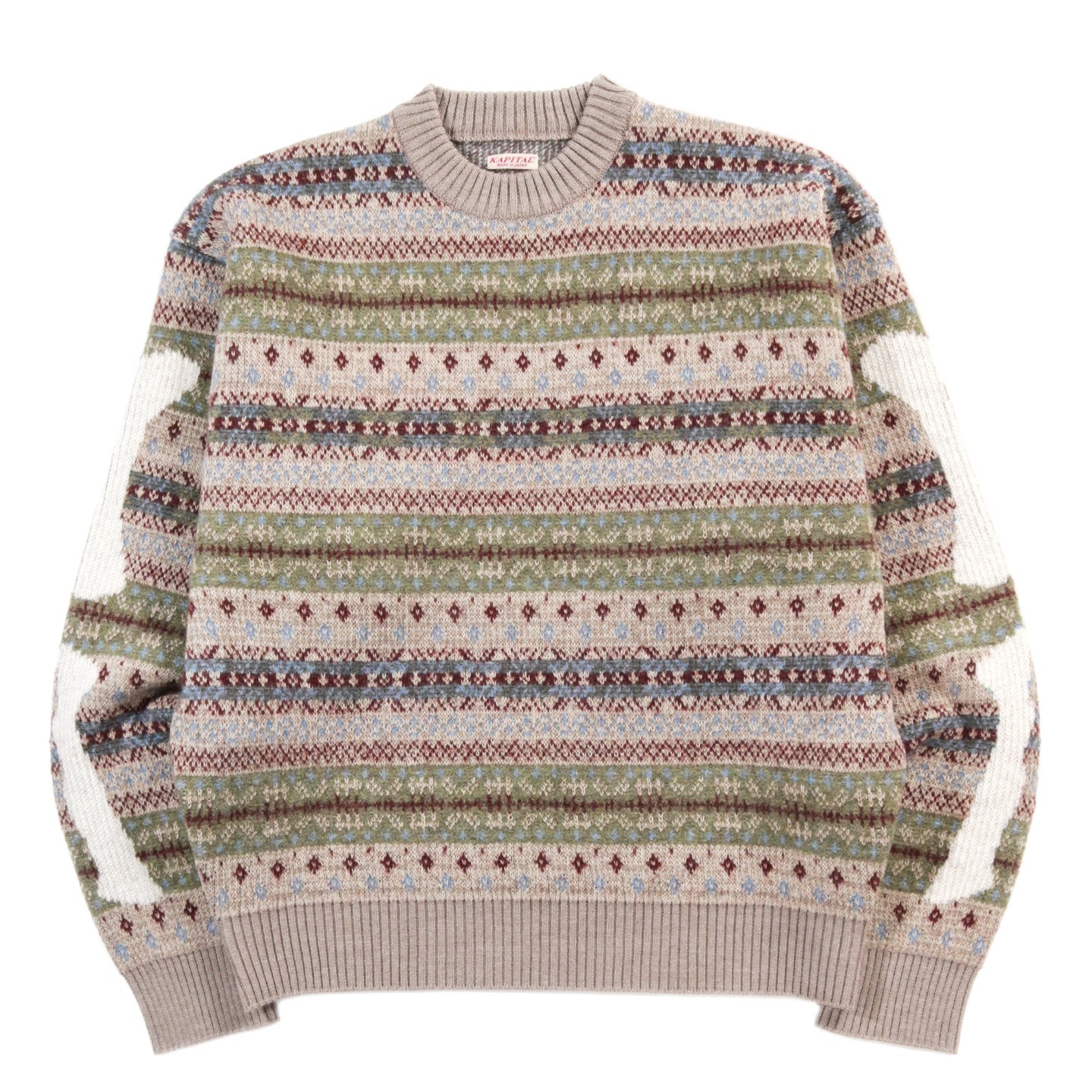 KAPITAL 7G WOOL FAIR ISLE BONE CREW SWEATER SAX