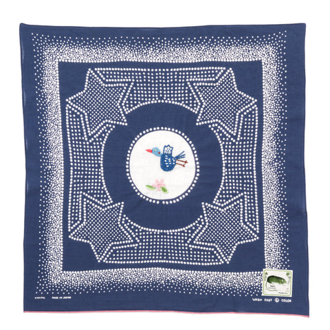 KAPITAL FASTCOLOR SELVEDGE BANDANA MAGPIE EMBROIDERY NAVY