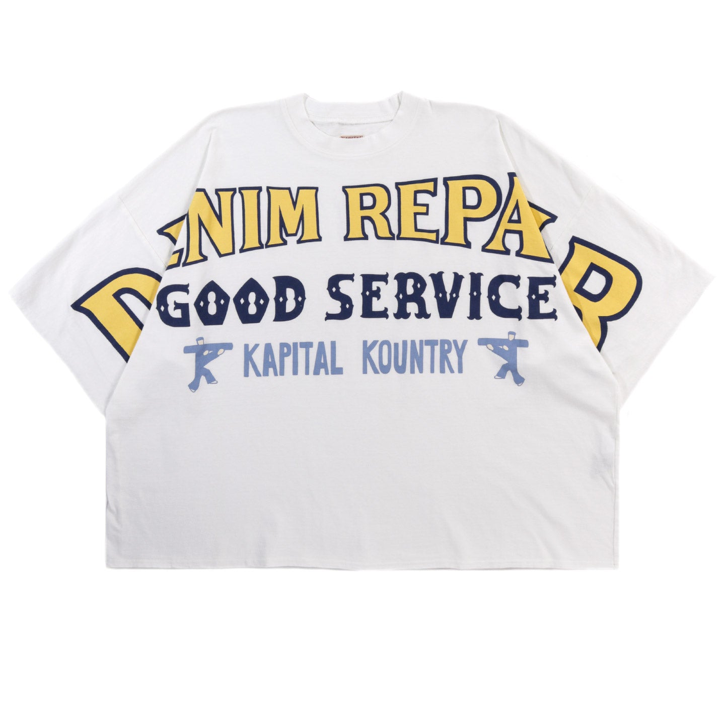 KAPITAL JERSEY HUGE-T DENIM REPAIR WHITE