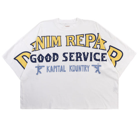 KAPITAL JERSEY HUGE-T DENIM REPAIR WHITE