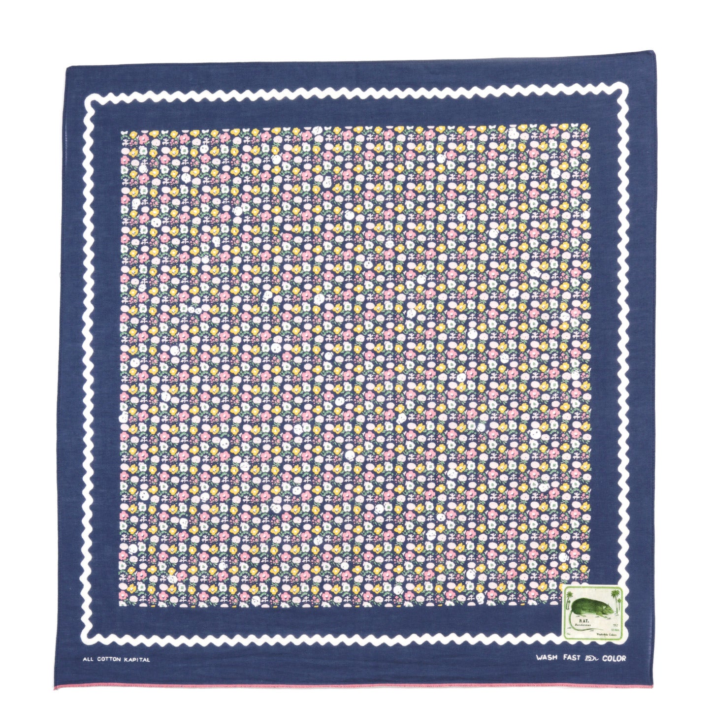 KAPITAL FASTCOLOR SELVEDGE BANDANA SKULL & FLOWER NAVY
