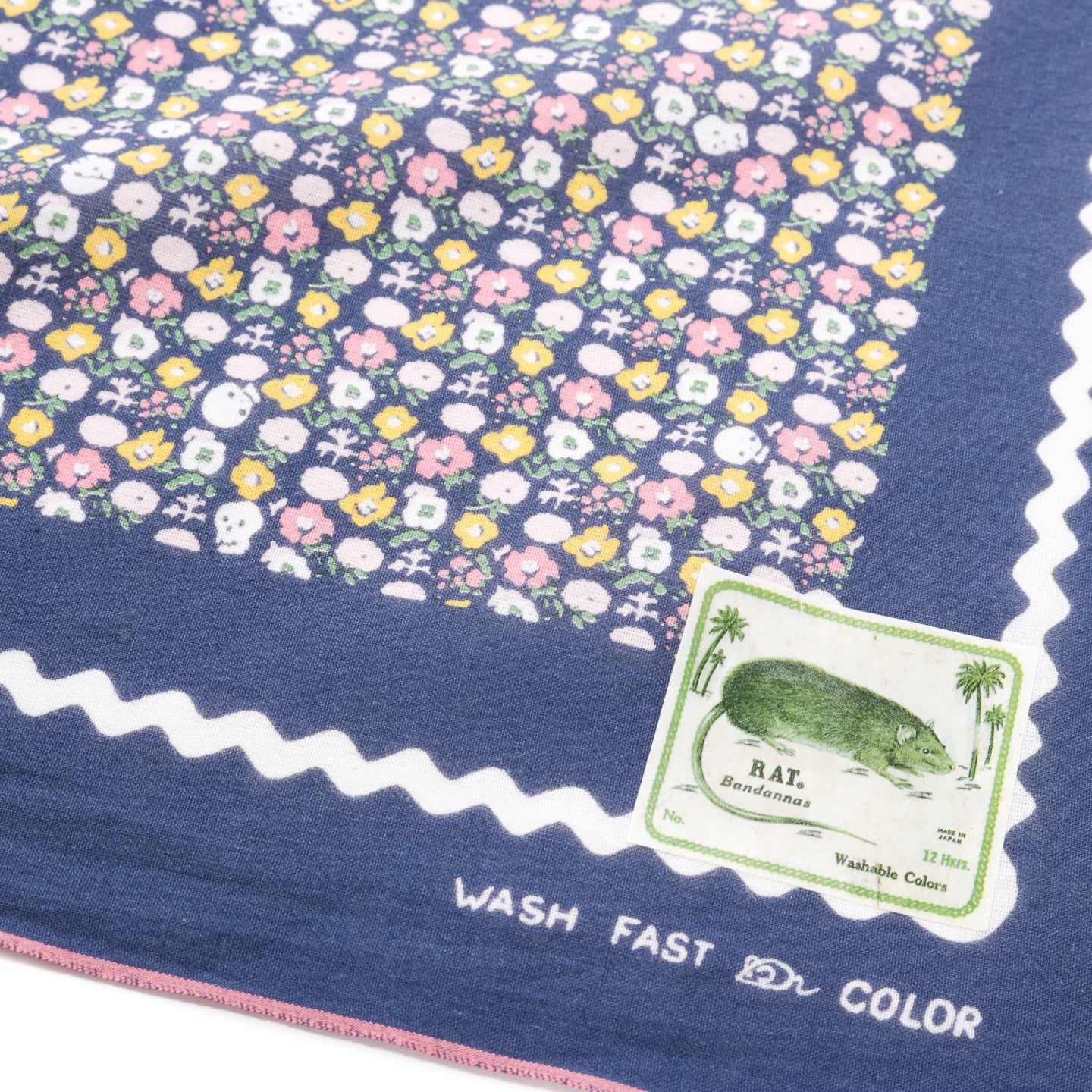 KAPITAL FASTCOLOR SELVEDGE BANDANA SKULL & FLOWER NAVY