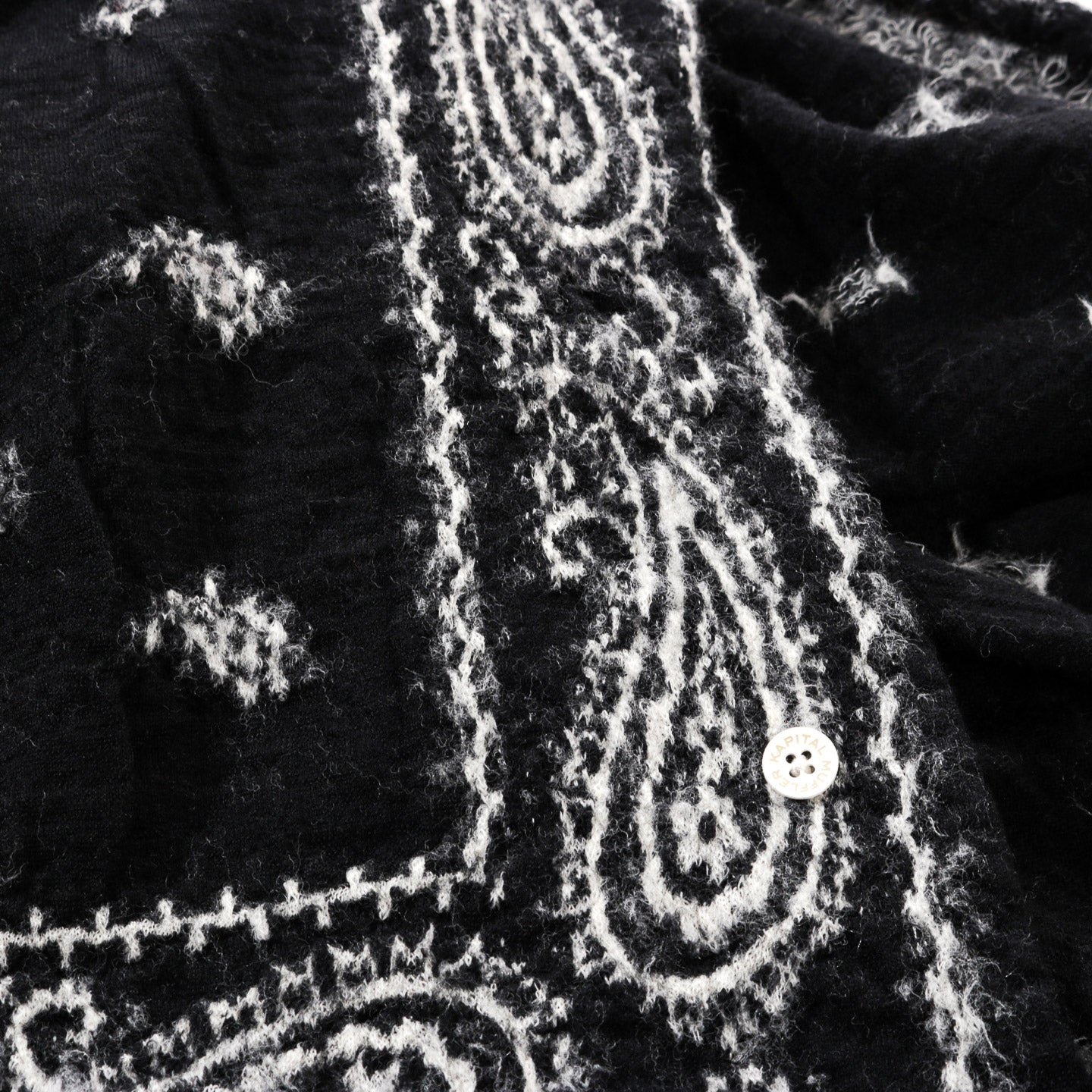 KAPITAL COMPRESSED WOOL SCARF PAISLEY BANDANA BLACK