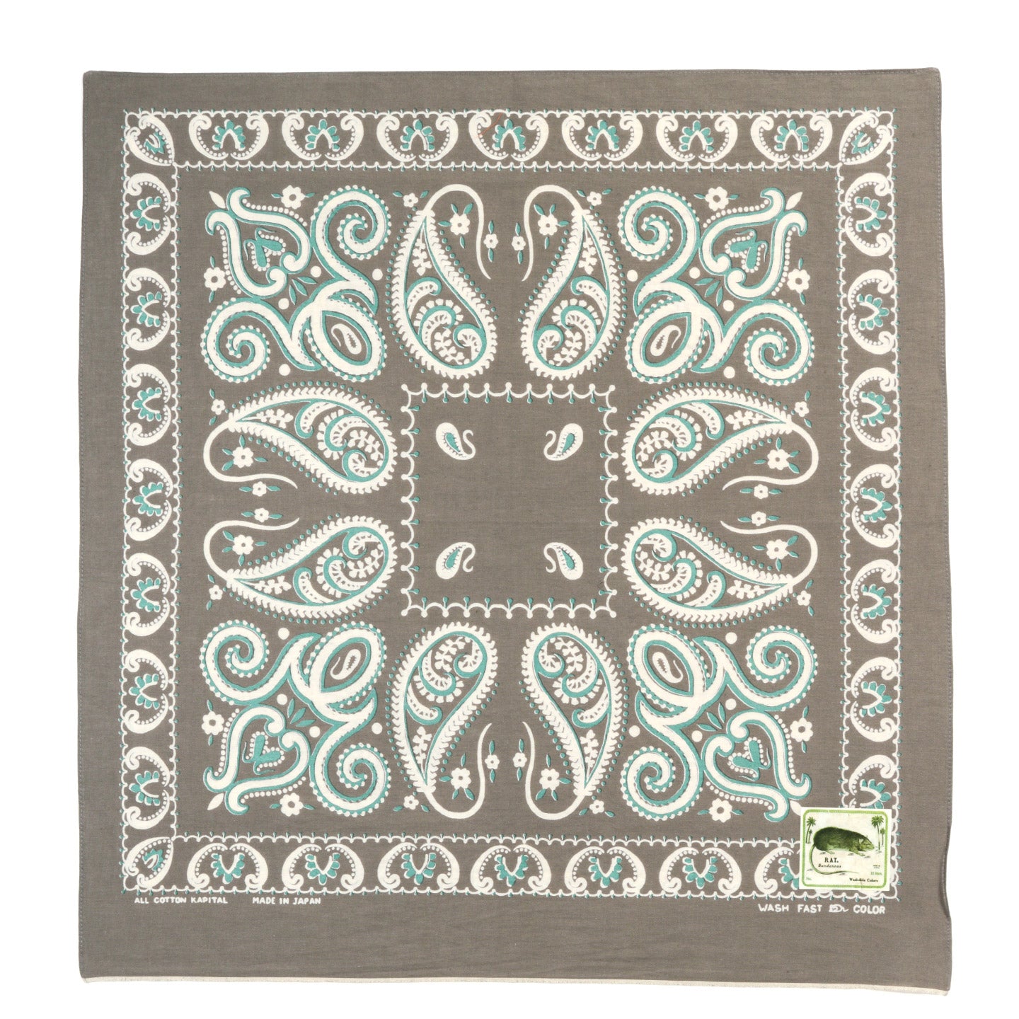 KAPITAL FASTCOLOR SELVEDGE BANDANA SAMBO PAISELY KHAKI