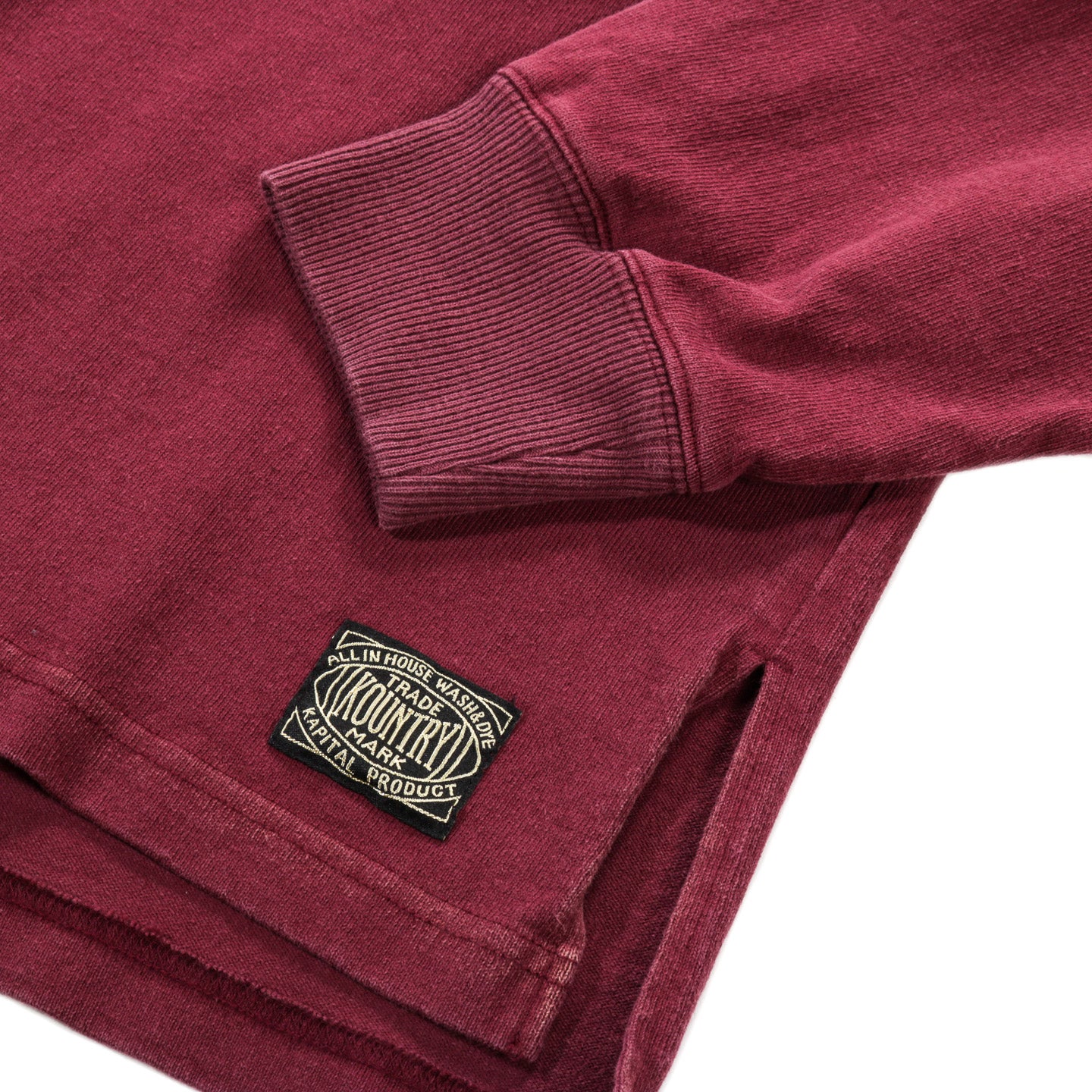KAPITAL PANEL STRIPE JERSEY FRINGED RUGBY SHIRT BURGUNDY
