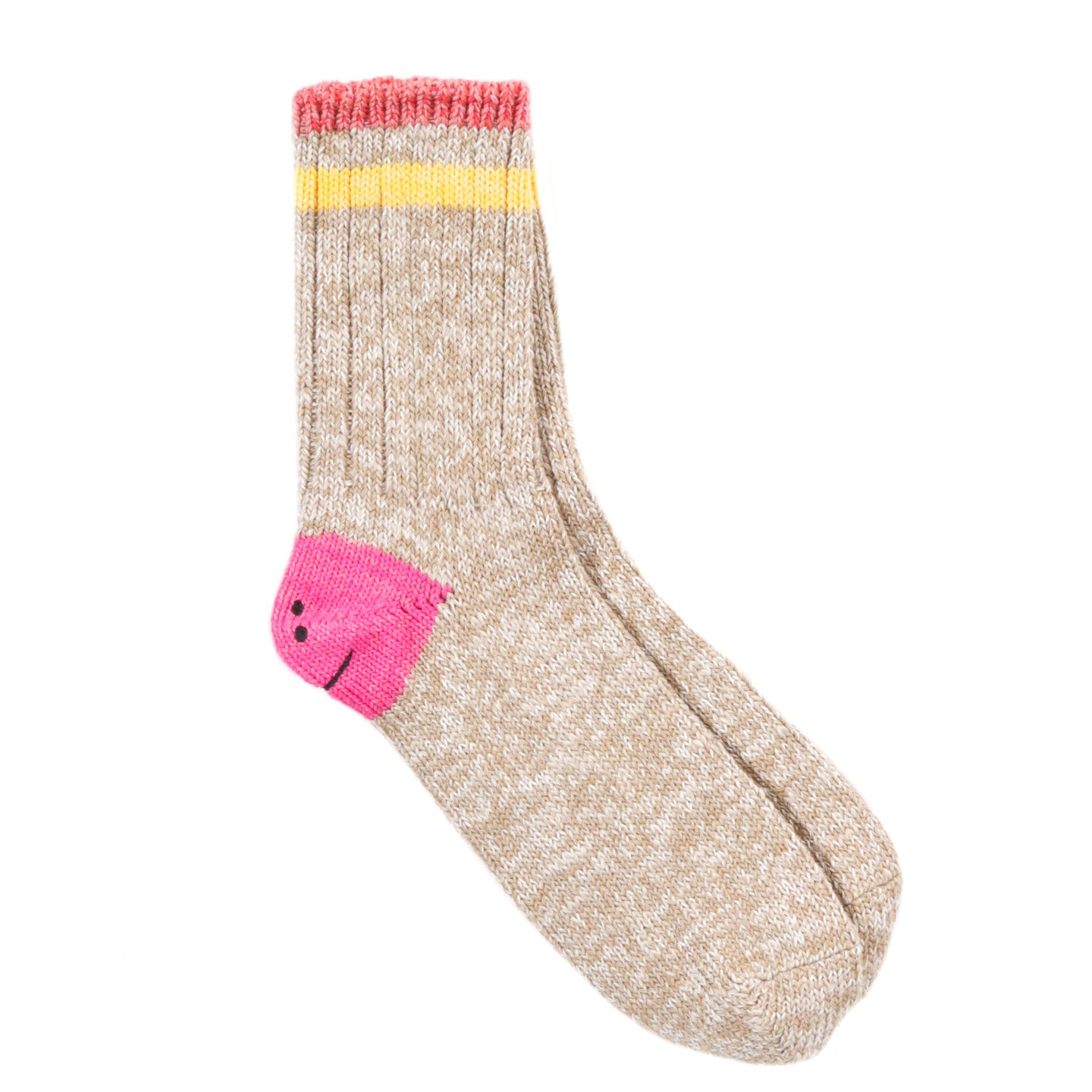 KAPITAL 60 YARNS IVY RAINBOWY HAPPY HEEL-HOLD SOCKS BEIGE X PINK