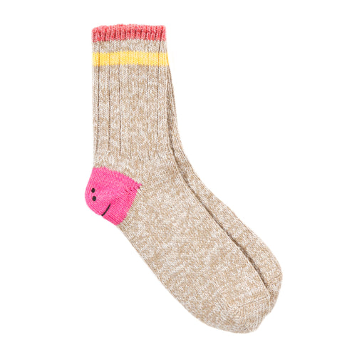 KAPITAL 60 YARNS IVY RAINBOWY HAPPY HEEL-HOLD SOCKS BEIGE X PINK