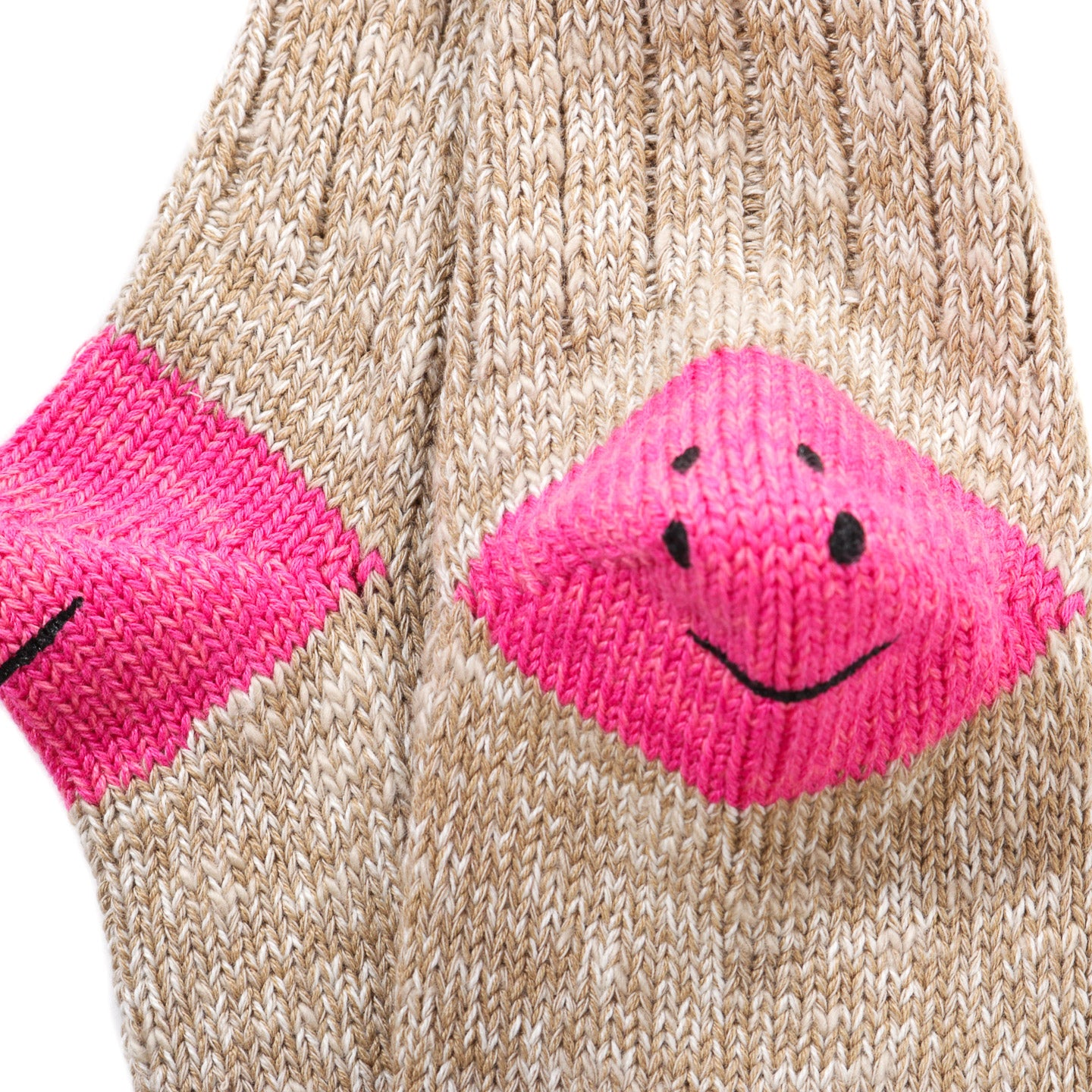 KAPITAL 60 YARNS IVY RAINBOWY HAPPY HEEL-HOLD SOCKS BEIGE X PINK