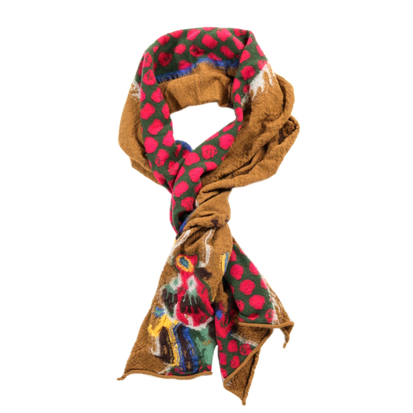 KAPITAL COMPRESSED WOOL HAPPY SCARF DRAGON DANCE & RAINBOWY MUSTARD