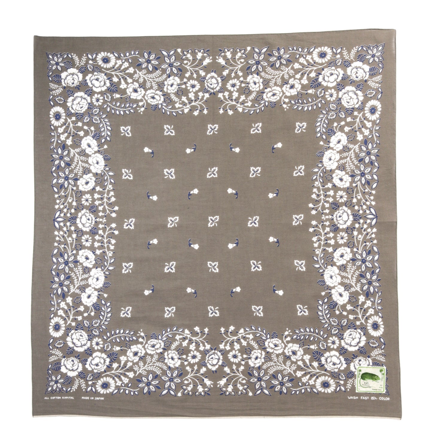KAPITAL FASTCOLOR SELVEDGE BANDANA CHURCHILL GARDEN 30X30 KHAKI