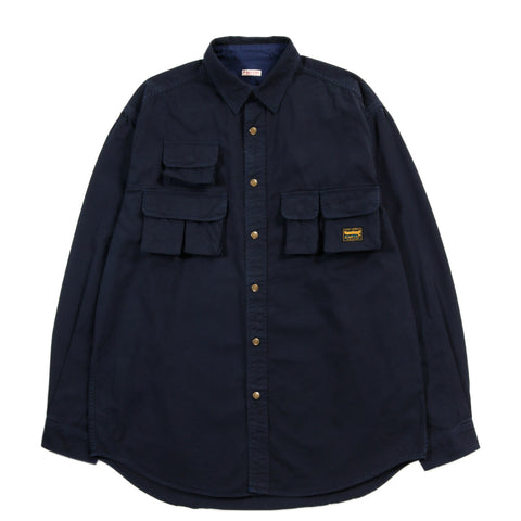 KAPITAL CHINO NUGGET-POCKET FISH SHIRT NAVY
