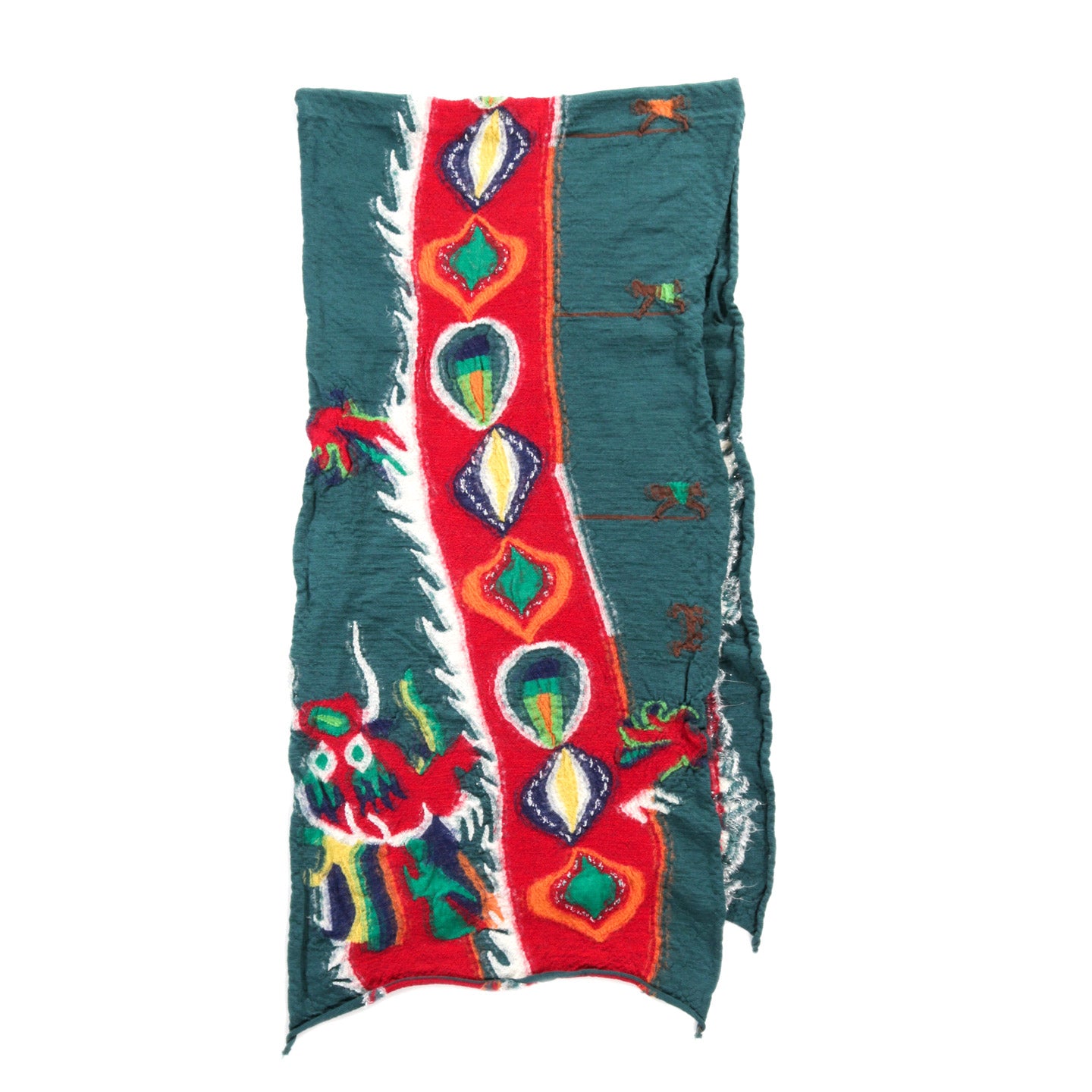 KAPITAL COMPRESSED WOOL HAPPY SCARF DRAGON DANCE TURQUOISE