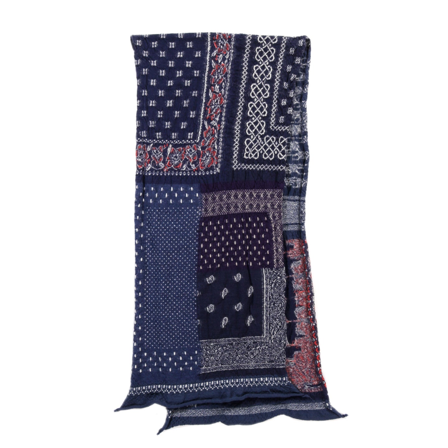 KAPITAL FULLING WOOL HAPPY SCARF BANDANA PATCHWORK NAVY