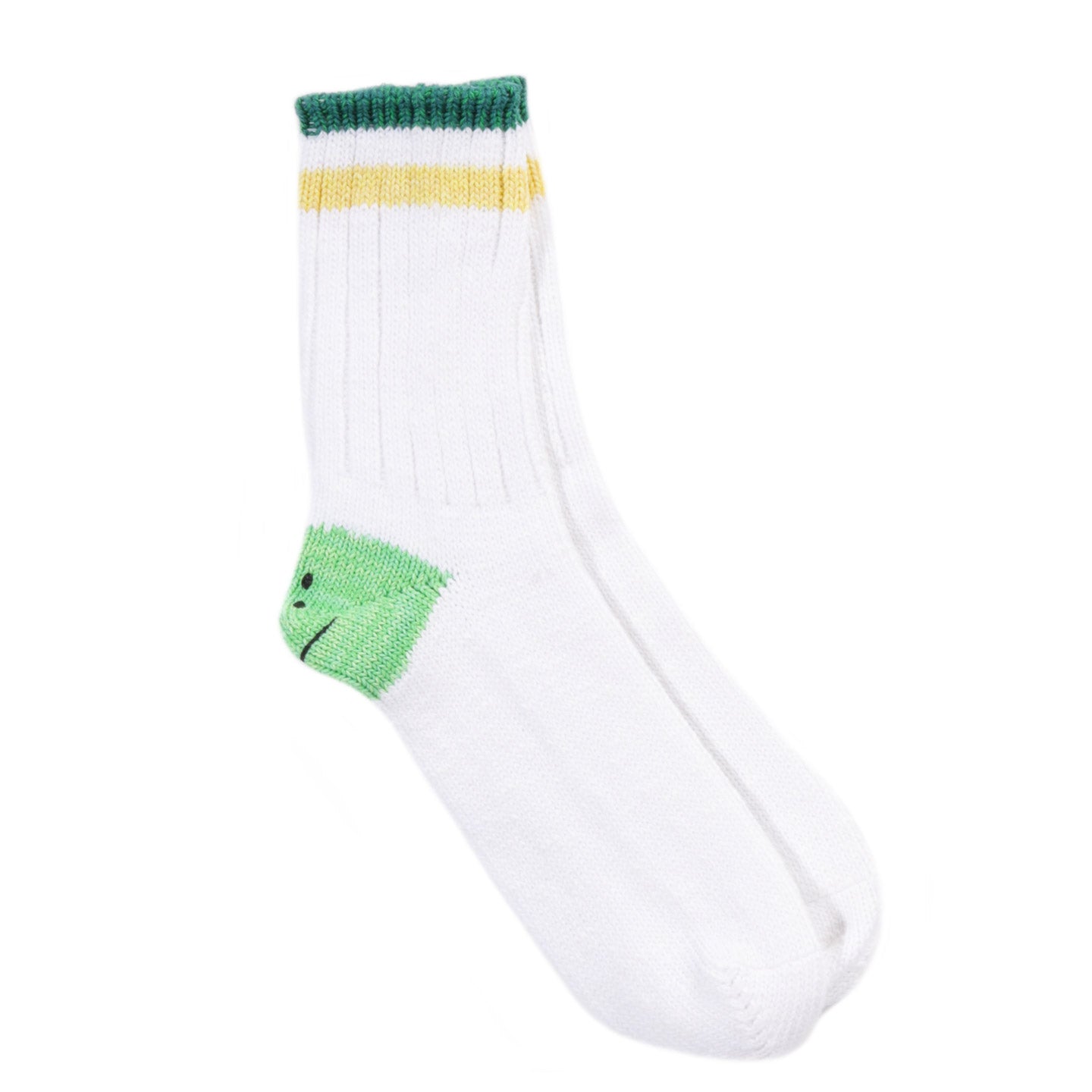 KAPITAL 60 YARNS IVY RAINBOWY HAPPY HEEL-HOLD SOCKS WHITE X GREEN