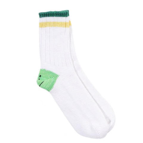 KAPITAL 60 YARNS IVY RAINBOWY HAPPY HEEL-HOLD SOCKS WHITE X GREEN