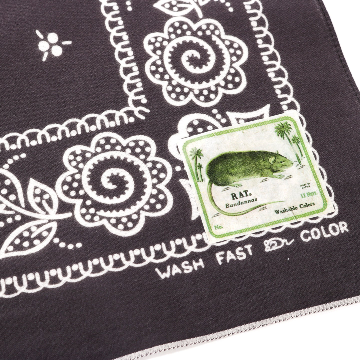 KAPITAL FASTCOLOR SELVEDGE BANDANA ESCARGOT FLOWER BLACK