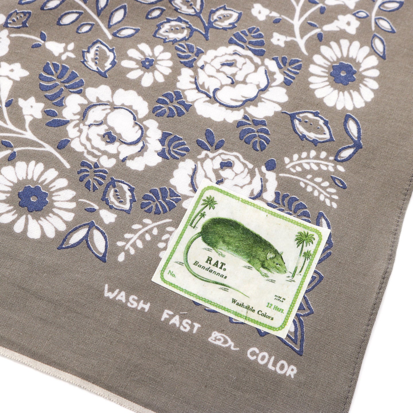 KAPITAL FASTCOLOR SELVEDGE BANDANA CHURCHILL GARDEN 30X30 KHAKI