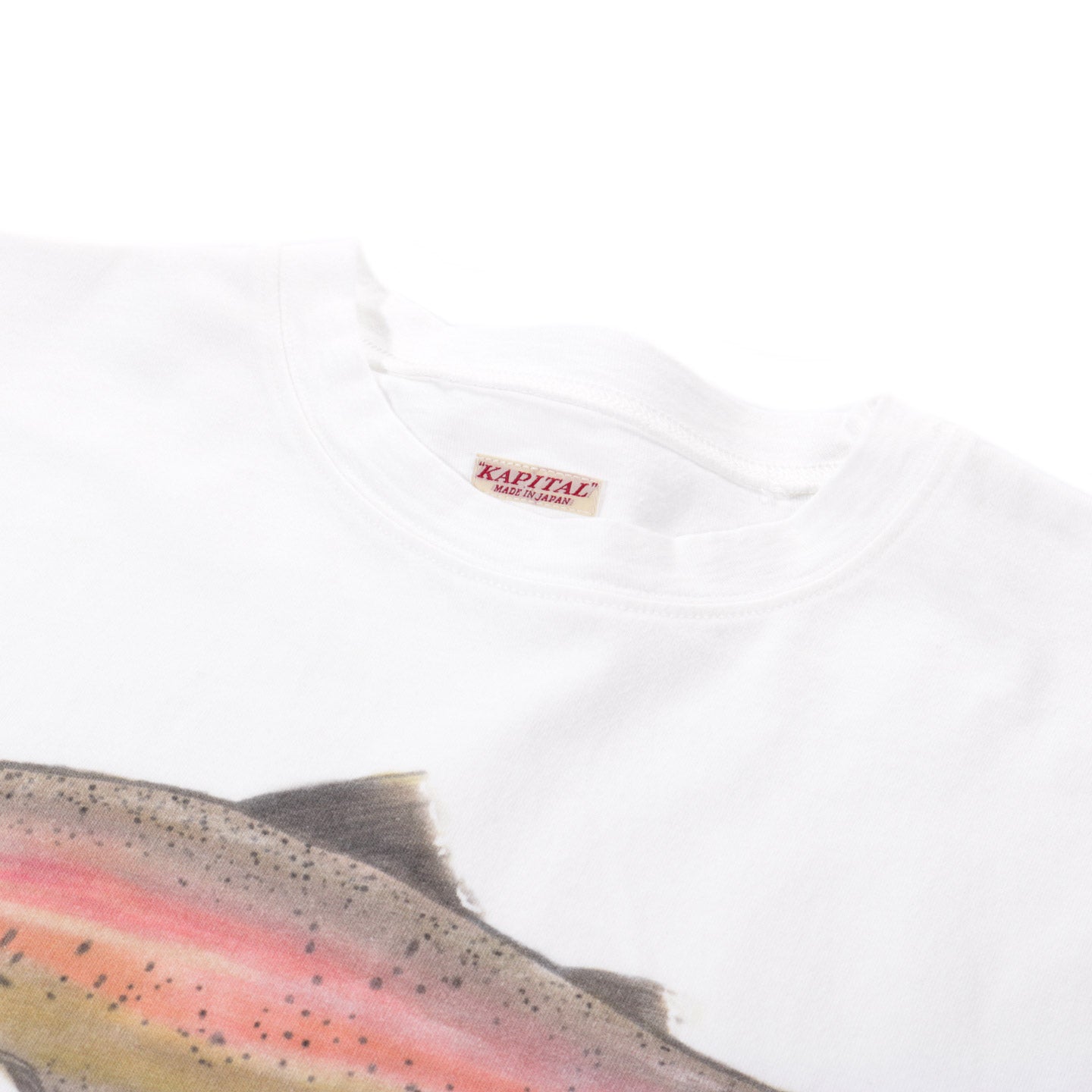 KAPITAL JERSEY CREW T TWO TROUTS PECKISH RAINBOWY WHITE