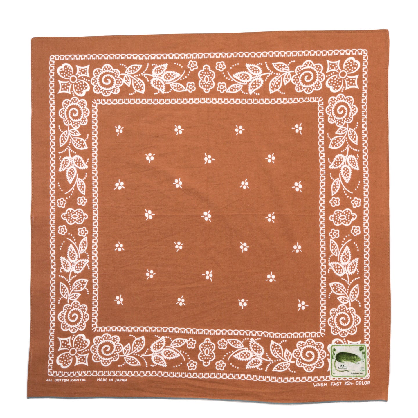 KAPITAL FASTCOLOR SELVEDGE BANDANA ESCARGOT FLOWER BROWN