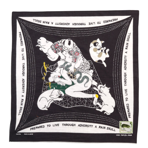 KAPITAL FASTCOLOR SELVEDGE BANDANA RAINSKULL NO WOMAN NO CRY BLACK