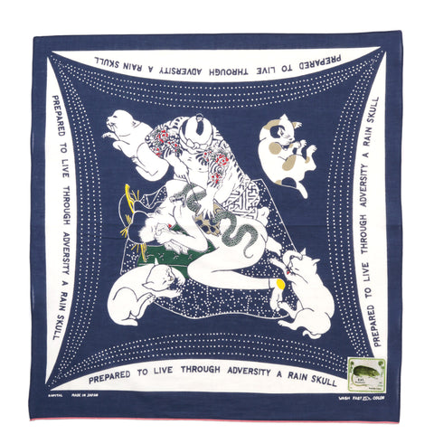 KAPITAL FASTCOLOR SELVEDGE BANDANA RAINSKULL NO WOMAN NO CRY NAVY