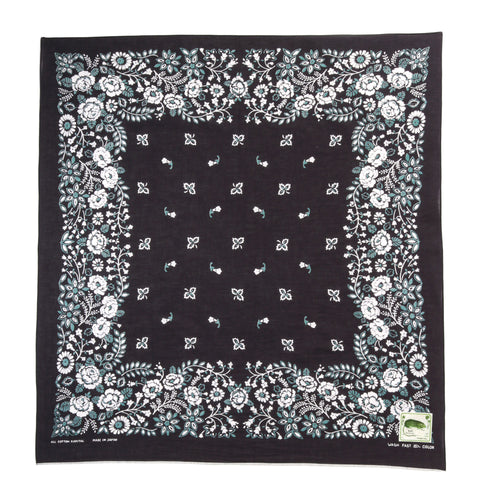 KAPITAL FASTCOLOR SELVEDGE BANDANA CHURCHILL GARDEN 30X30 BLACK