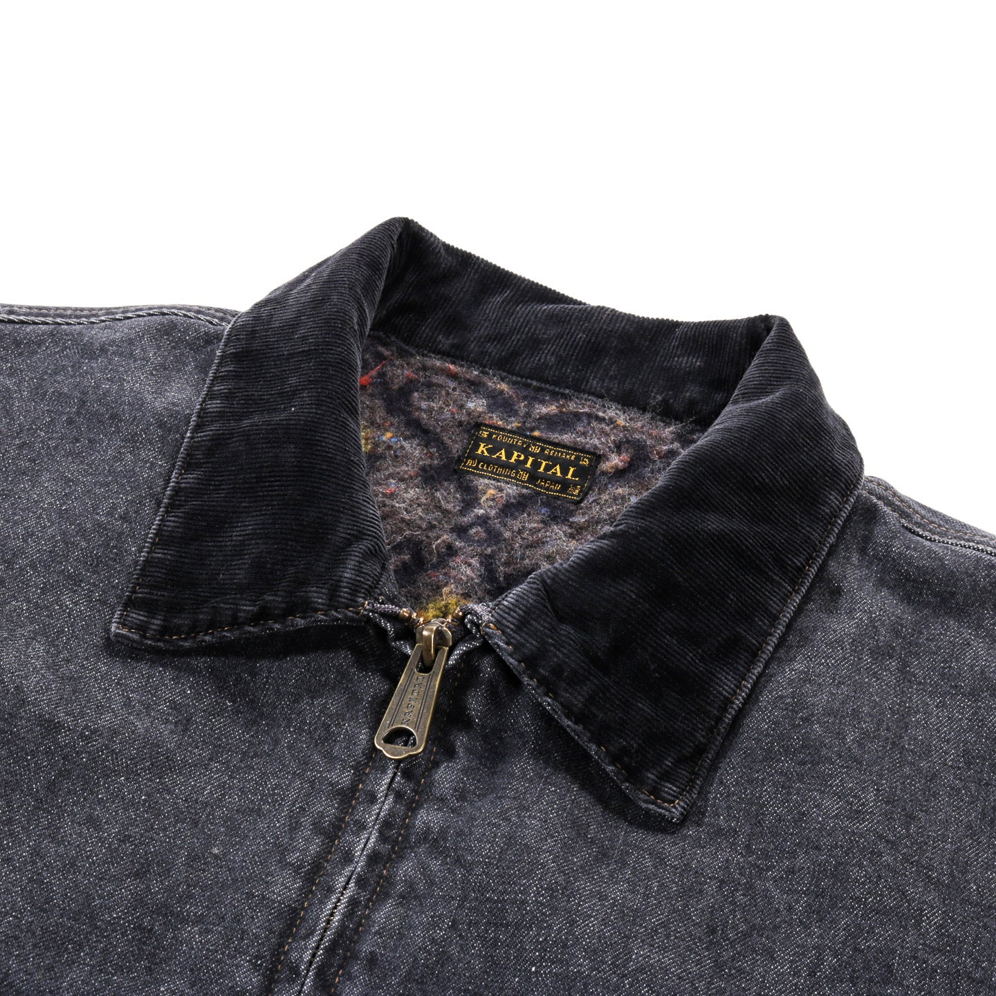 KAPITAL 14OZ DENIM T-BACK DRIZZLER JACKET BLACK X ECRU