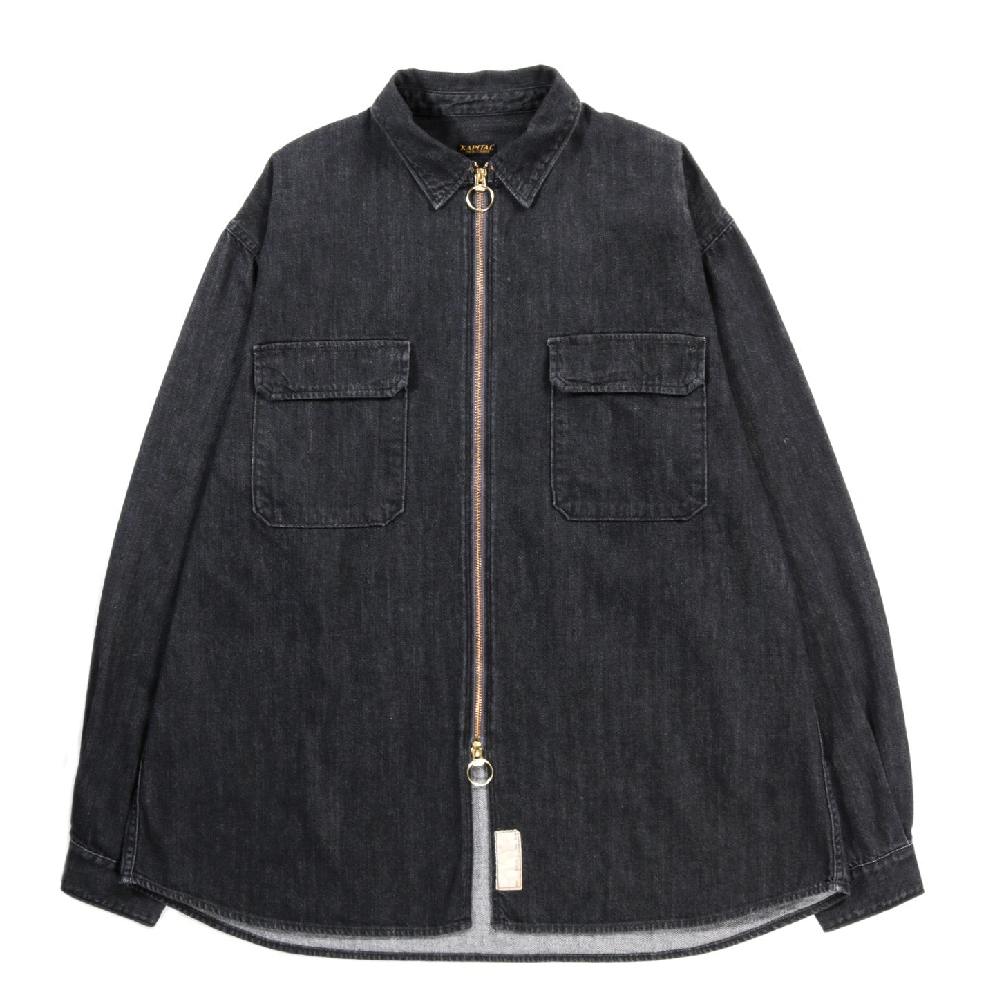 KAPITAL 8OZ DENIM DRIZZLER WORK SHIRT BLACK X ECRU