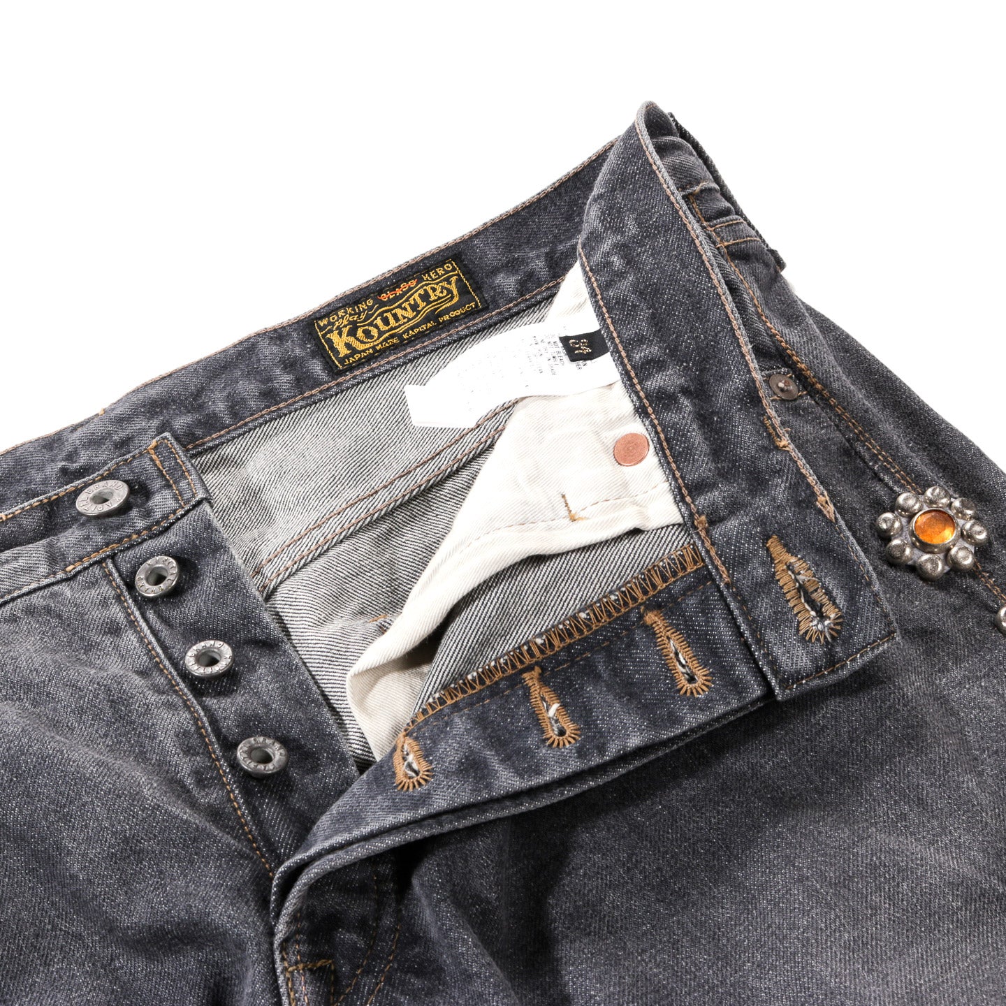 KAPITAL 14OZ DENIM 5P MONKEY CISCO STUDS BLACK