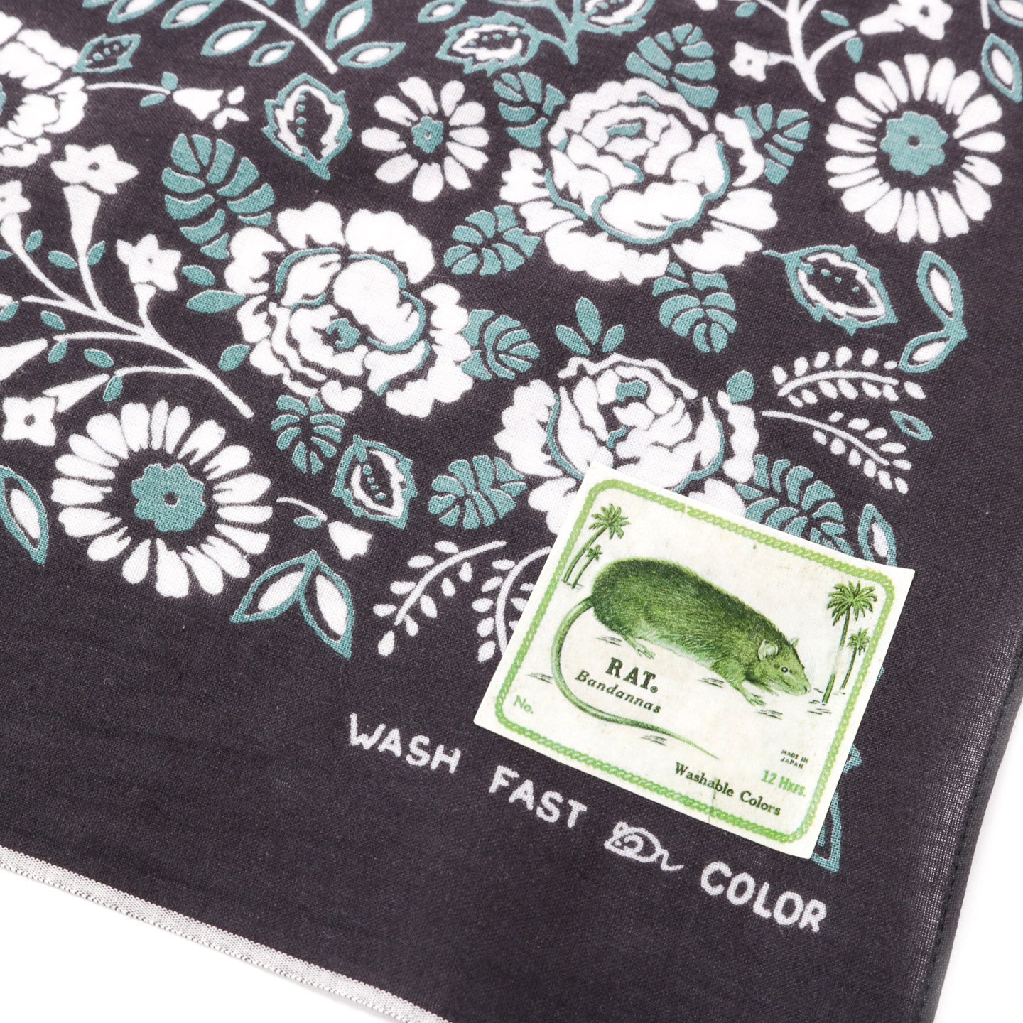 KAPITAL FASTCOLOR SELVEDGE BANDANA CHURCHILL GARDEN 30X30 BLACK