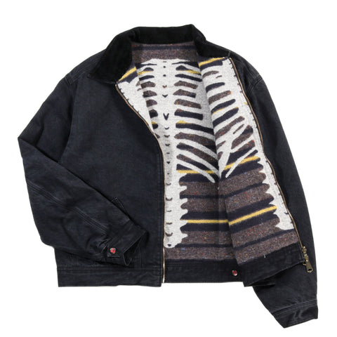 KAPITAL 14OZ DENIM BONE LINING REVERSIBLE ZIP-UP WORK JACKET BLACK X BLACK
