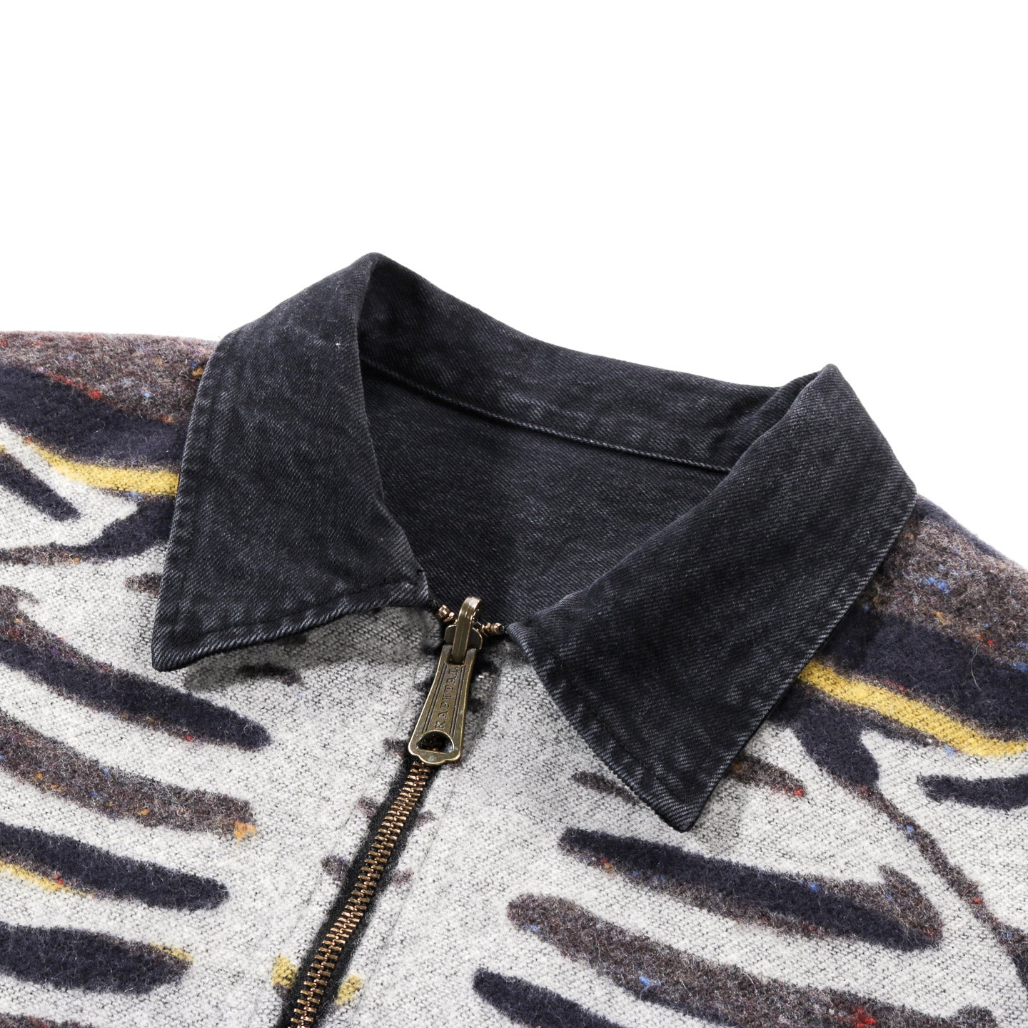 KAPITAL 14OZ DENIM BONE LINING REVERSIBLE ZIP-UP WORK JACKET BLACK X BLACK