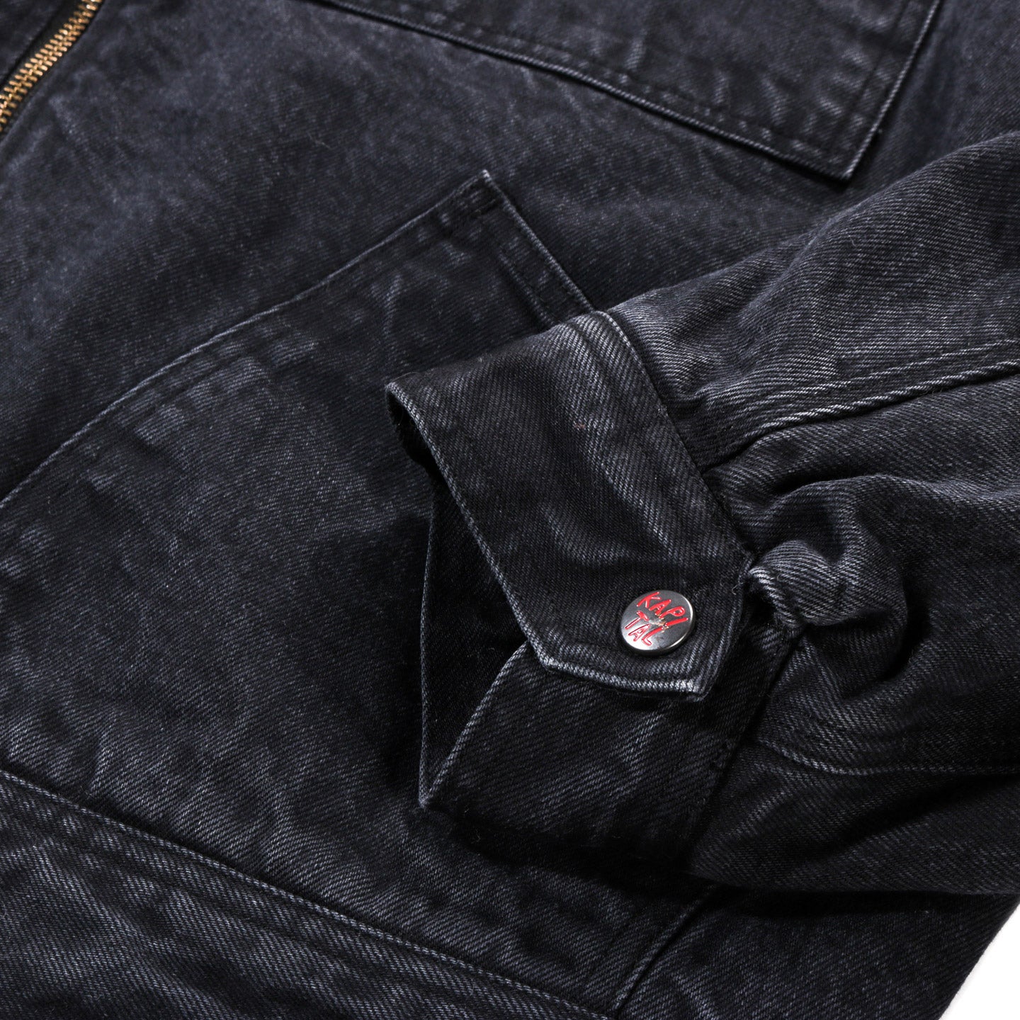 KAPITAL 14OZ DENIM BONE LINING REVERSIBLE ZIP-UP WORK JACKET BLACK X BLACK