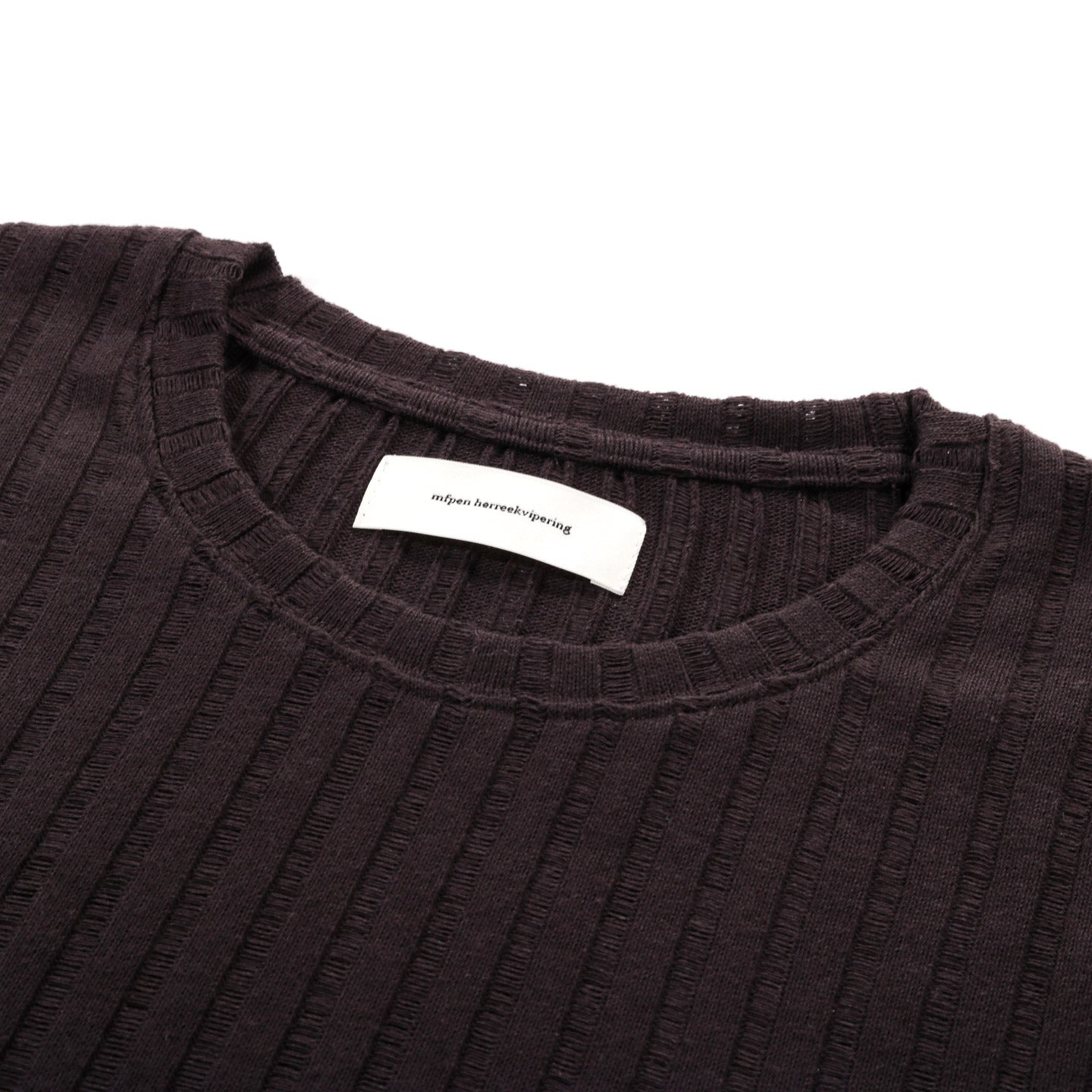 MFPEN ROUND NECK SWEATER DARK BROWN AJOUR STRIPE