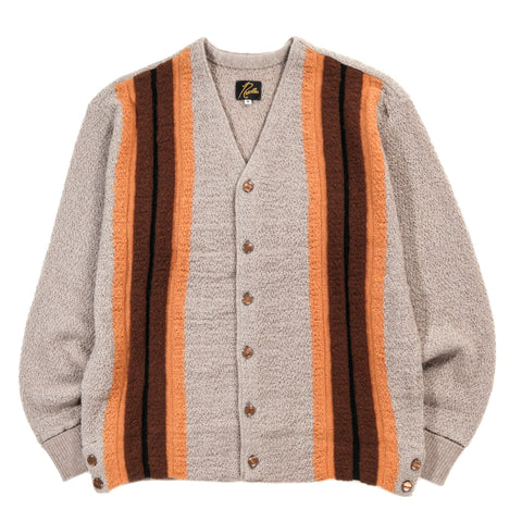 NEEDLES KNIT CARDIGAN CREPE WEAVE STRIPE TAUPE