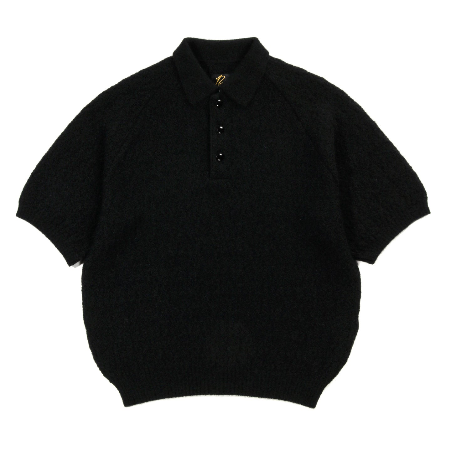 NEEDLES S/S POLO SWEATER CREPE WEAVE BLACK
