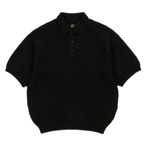 NEEDLES S/S POLO SWEATER CREPE WEAVE BLACK