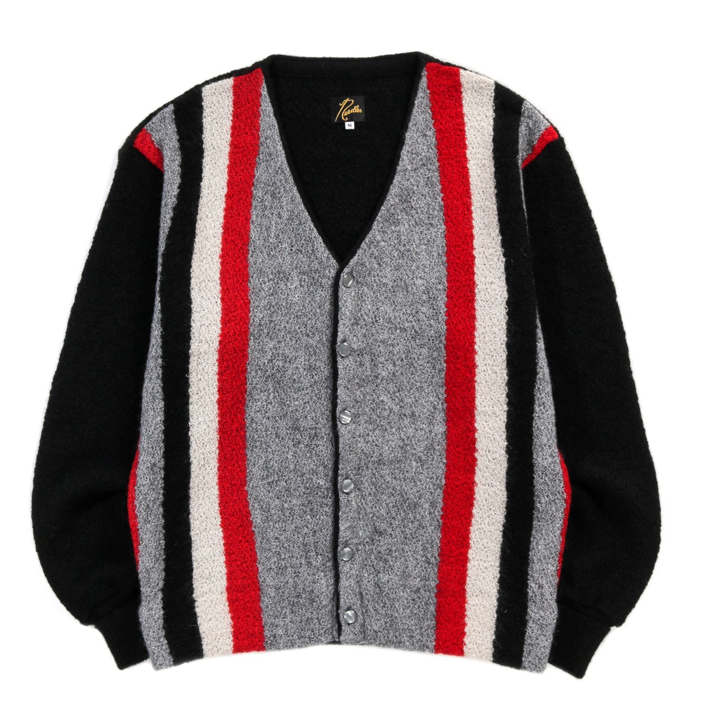 NEEDLES KNIT CARDIGAN CREPE WEAVE STRIPE BLACK