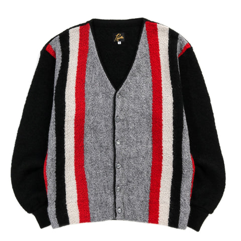 NEEDLES KNIT CARDIGAN CREPE WEAVE STRIPE BLACK