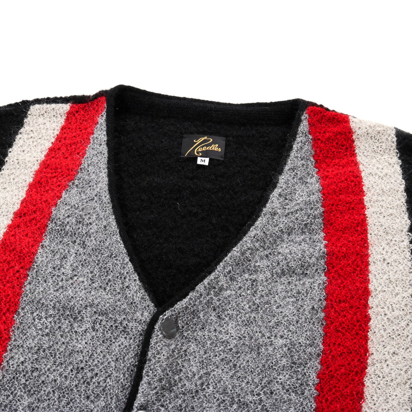 NEEDLES KNIT CARDIGAN CREPE WEAVE STRIPE BLACK