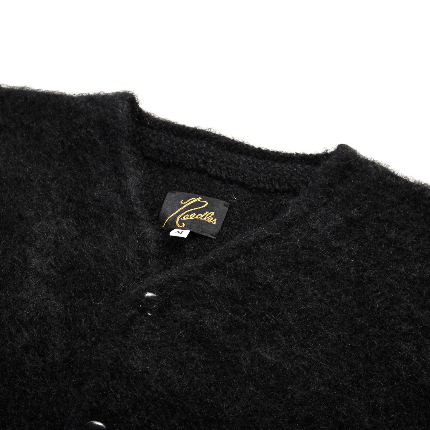 NEEDLES MOHAIR CREW NECK CARDIGAN SOLID BLACK
